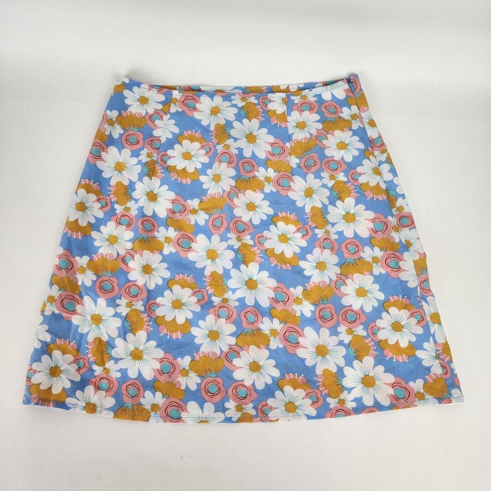 Shein Floral Daisy Split Hem Zipper Mini Skirt XS Fairy Y2K Spring Pink Blue